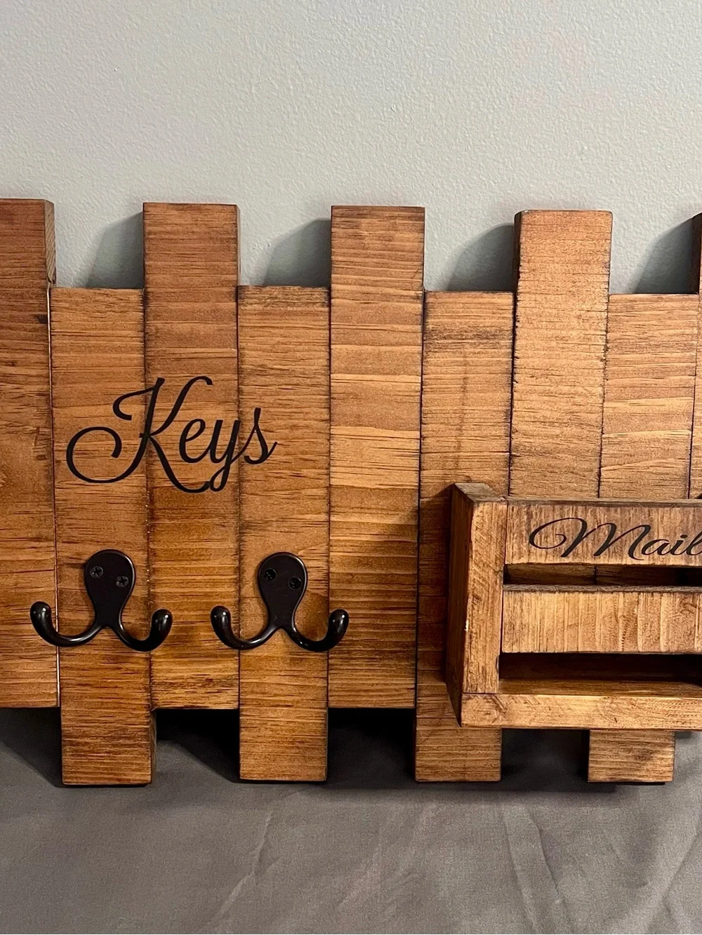 Hand Crafted Wooden Wall Mounted Key & Mail Holder Farmhouse 18x13”